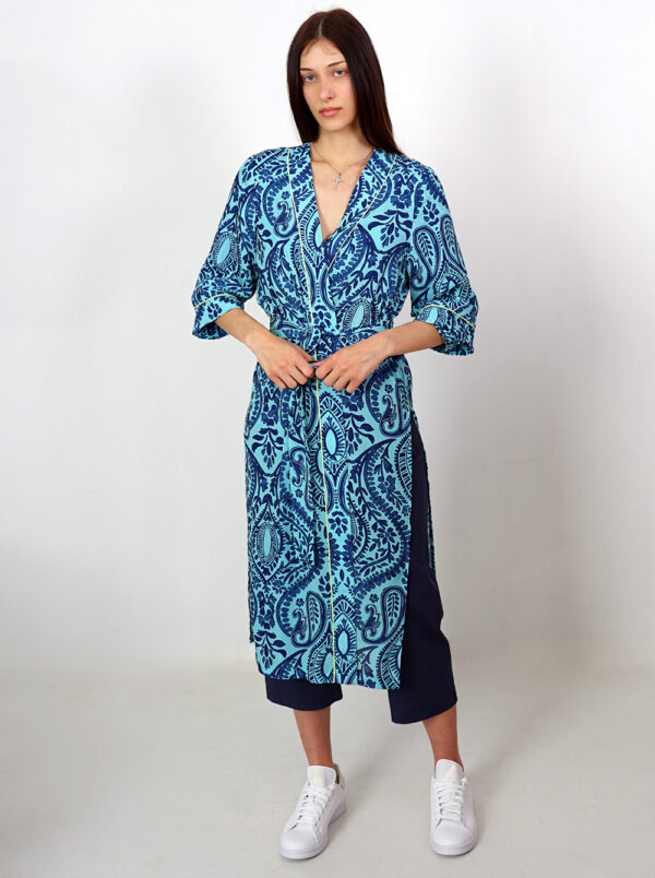 Blue Floral Printed Kimono by Moutaki